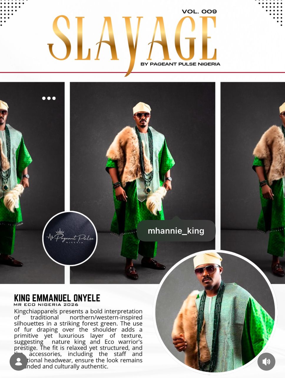 Kingchi Apparels Emerald Heritage Agbada featured in Slayage magazine volume 009